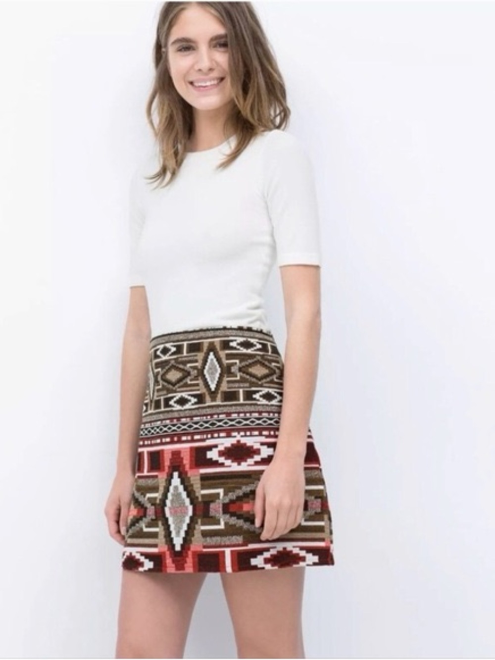 Zara Aztec Print Embroidered Mini Skirt - Picture 2 of 7